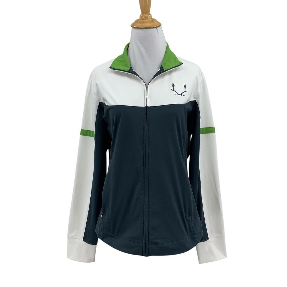 Nike Jacket Womens M Medium Gray White Fit Dry Golf Full Zip Elk Embroidery